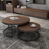 2 Pieces Modern Wood Gray & Black Round Nesting Coffee Table for Living Room