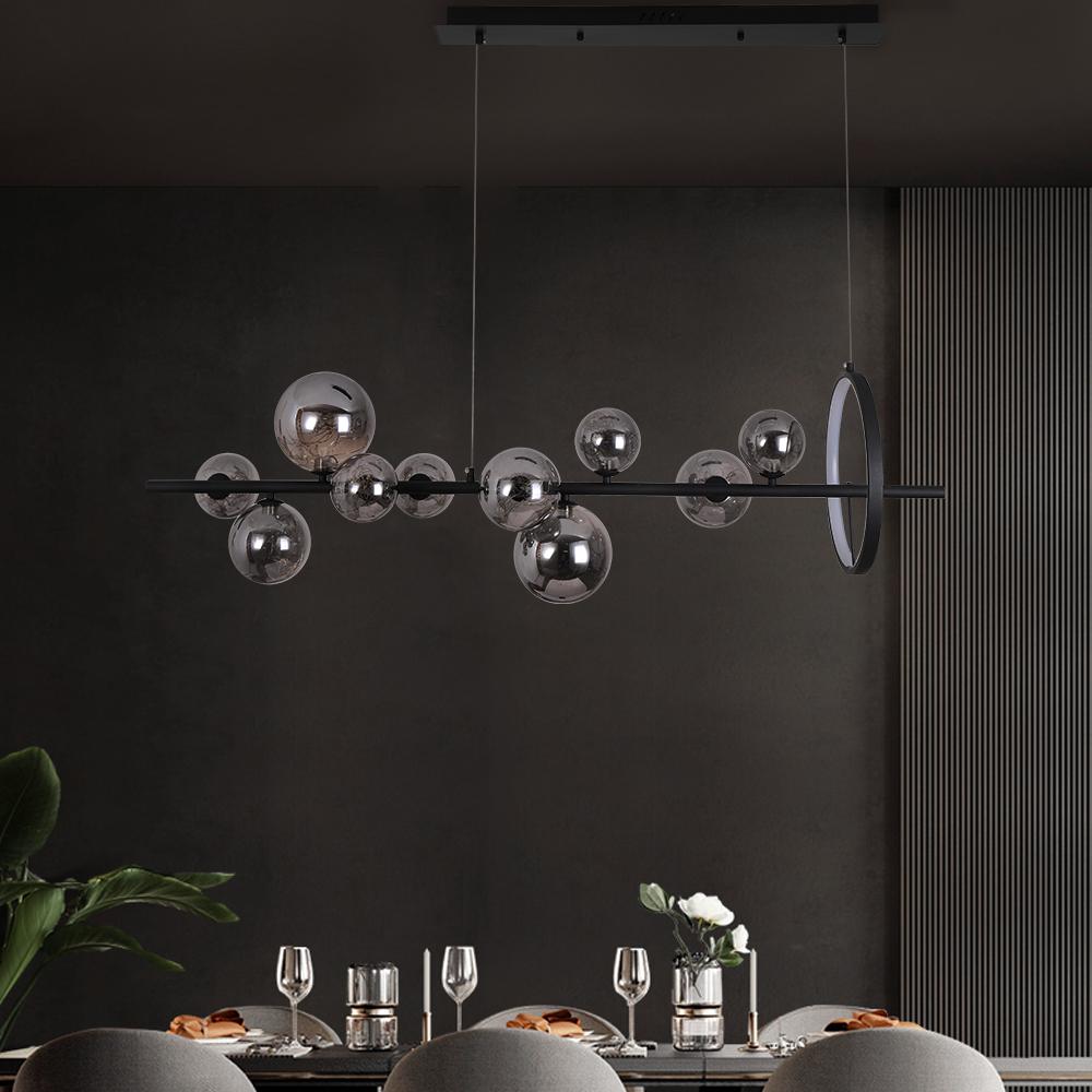 Modern 7-Light Black Kitchen Island Light with Glass Globe Shade Ceiling Pendant Lights