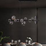 Modern 7-Light Black Kitchen Island Light with Glass Globe Shade Ceiling Pendant Lights