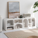 Farmhouse Bookshelf Wood TV Stand in White with Shelves for TV Up to 70"