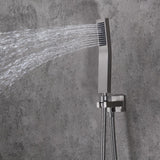 Modern Rain Thermostatic Brushed Nickel Shower Faucet Flush Mount Shower System with Hand Shower & Body Jets Solid Brass