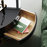 White Round Modern Wood Swivel Coffee Table with Storage Drawer in Gold