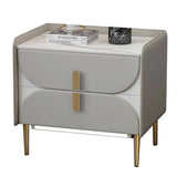 Luxury Gray Nightstand Stone Top Microfiber Leather Upholstery with LED Light