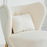 White Lamb Wool Accent Chair Wingback Chair in Wooden Frame