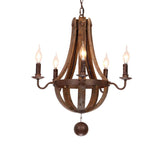 Rustic Reclaimed Wood & Rust Metal 5-Light Chandelier with Candle Light
