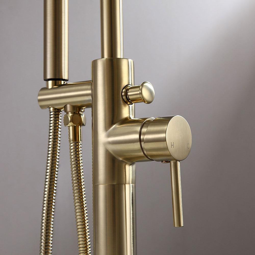 Brewst Freestanding Single Handle Tub Filler Faucet with Handheld Shower Solid Brass