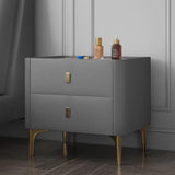 Modern Off White Nightstand 2-Drawer Bedside Cabinet with Stone Top & Microfiber Leather