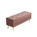 Modern Velvet Storage Bench Flip Top in Pink with Gold Legs