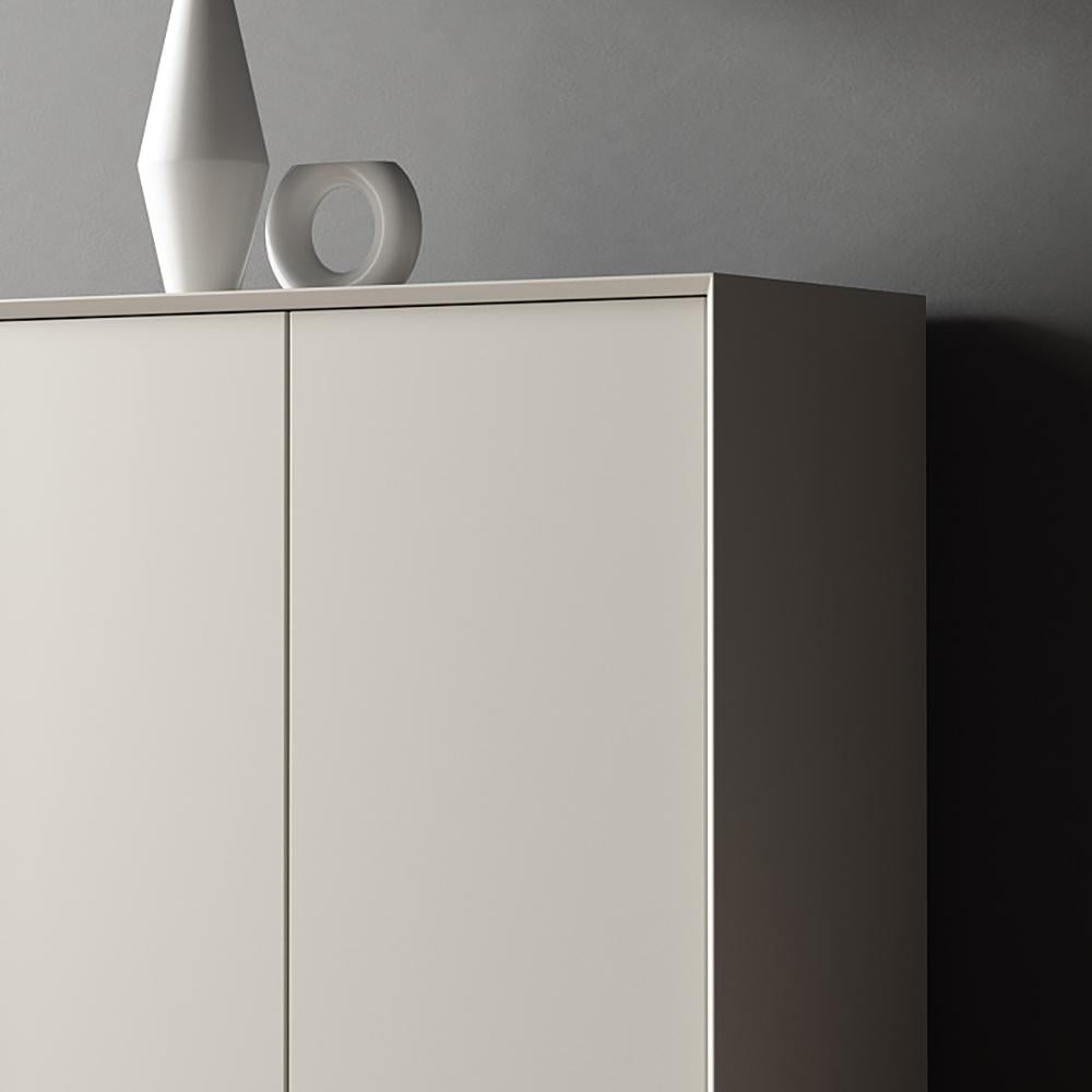 Nordic Minimalist Off White Wooden Shoe Cabinet with 2-Door 8-Shelf