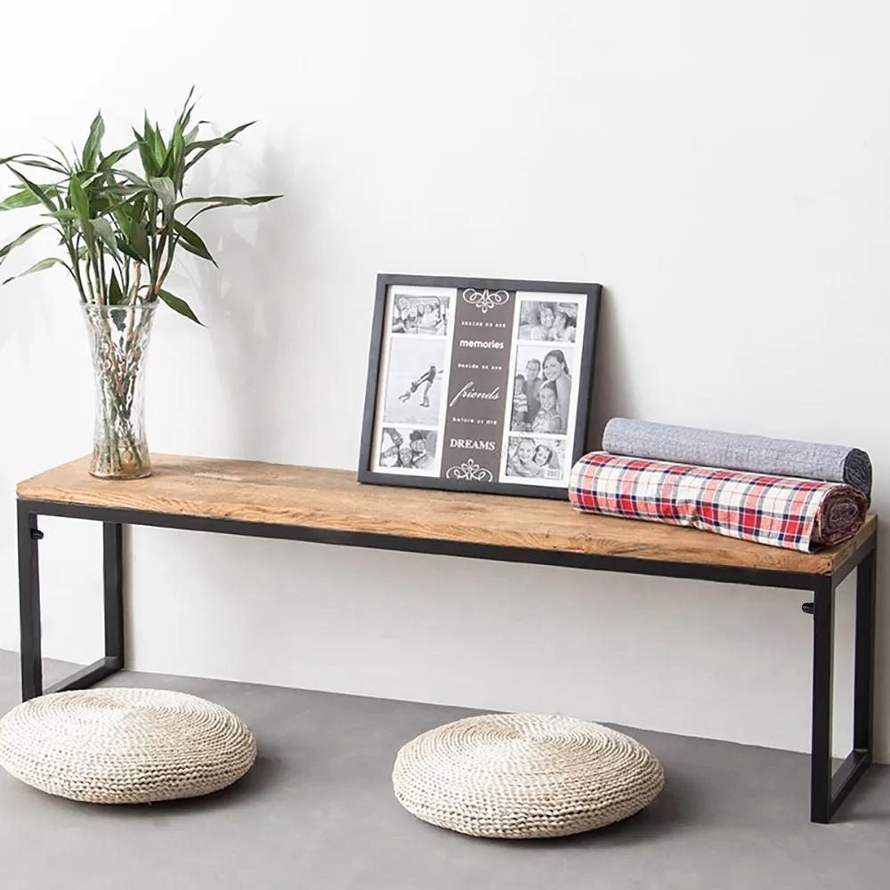 39.4" Farmhouse Entryway Bench Wood Bench with Metal Legs