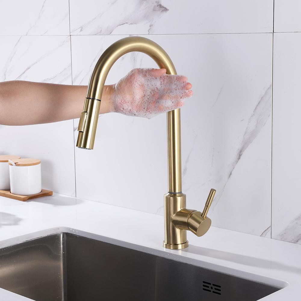 Matte Black Touch Kitchen Faucet Stainless Steel Pull Out Spray Single Handle