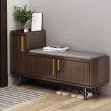 Walnut Upholstered Shoe Storage Cabinet with Door & Shelf Entryway Shoe Storage Bench