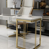 47" Glossy White Wooden Writing Desk Modern Desk Computer Desk with Drawers in Gold Base