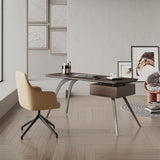55" Modern Walnut Office Desk Rectangular Writing Desk with 1 Drawer