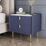 Modern 2 Drawers PU Leather Bedside Table Nightstand with Gold Metal Legs