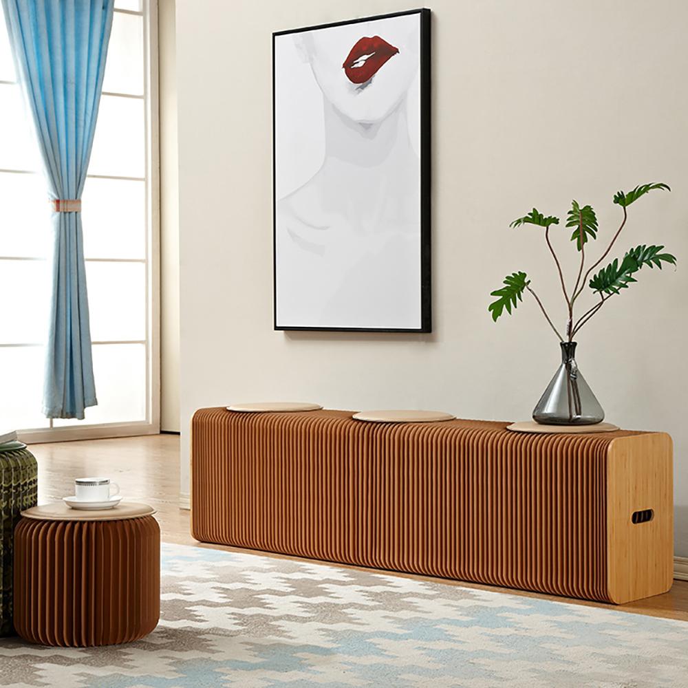 Farmhouse Natural Extension-Type Bench Dining Bench in Brown Paper