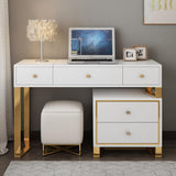 White Makeup Vanity with 4 Drawers Modern Dressing Table with Flip Top Mirror Extendable