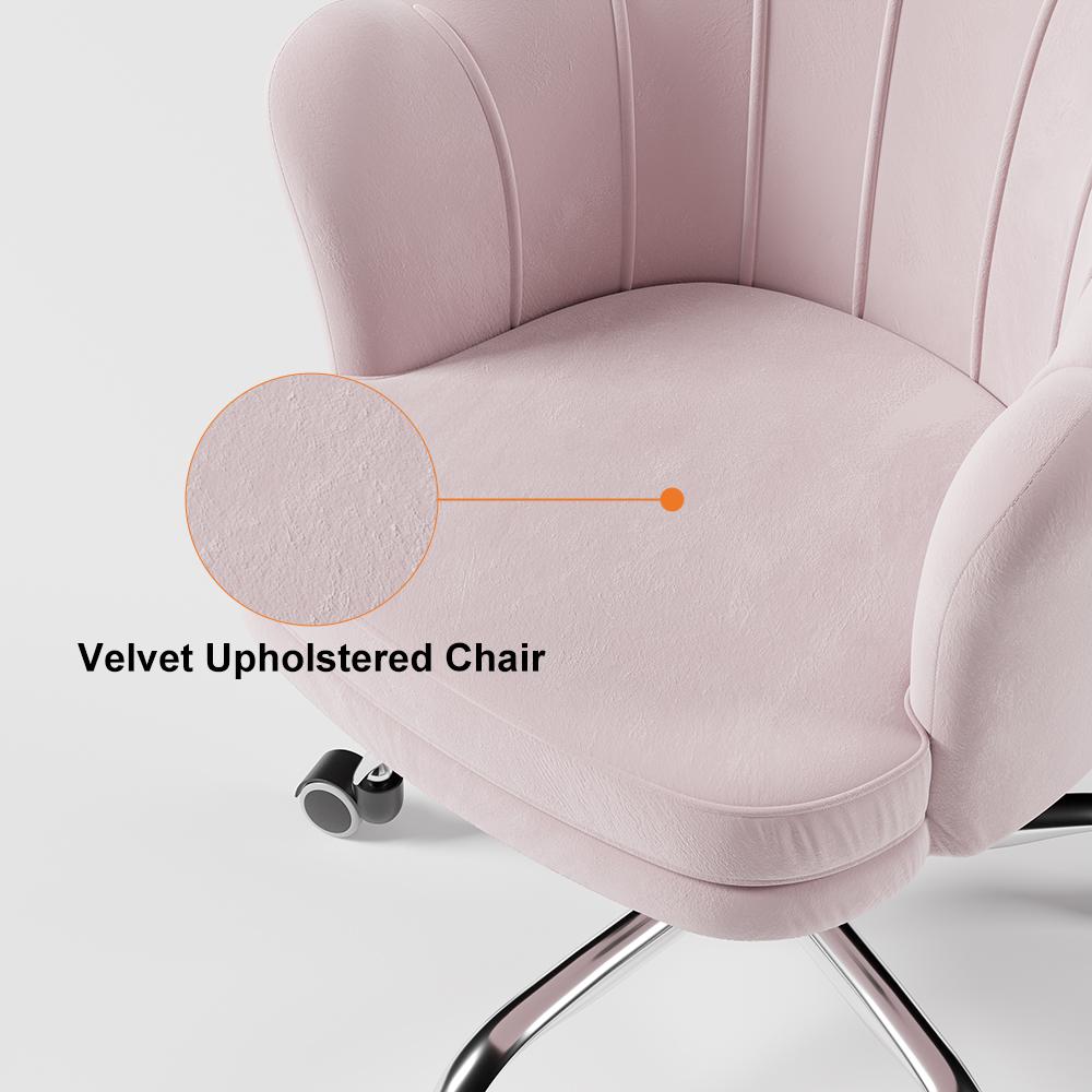 Blue Modern Swivel Office Chair Velvet Upholstered Task Chair Adjustable Height