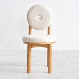 Modern White Boucle Dining Chair Side Chair Natural Wood Legs