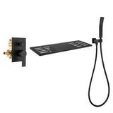 Modern Waterfall Wall Mounted Single Handle Bathtub Faucet With Handshower in Black