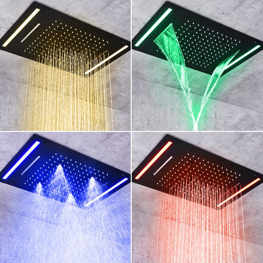 Ceiling Mounted 20" Thermostatic Black Shower System Rainfall 4 Functions