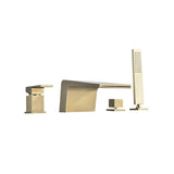 Waterfall Deck-Mount Roman Tub Faucet with Handshower in Brushed Gold