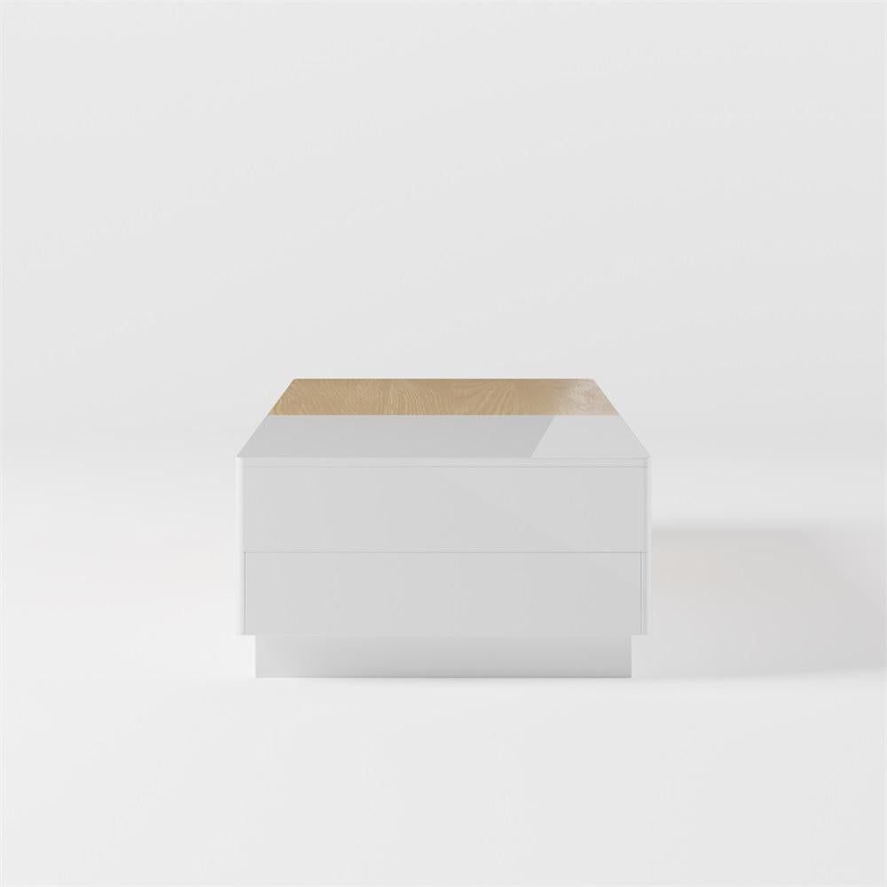 Pinkle 82'' Modern Wood Extendable Sliding Top Coffee Table with Storage in White Walnut