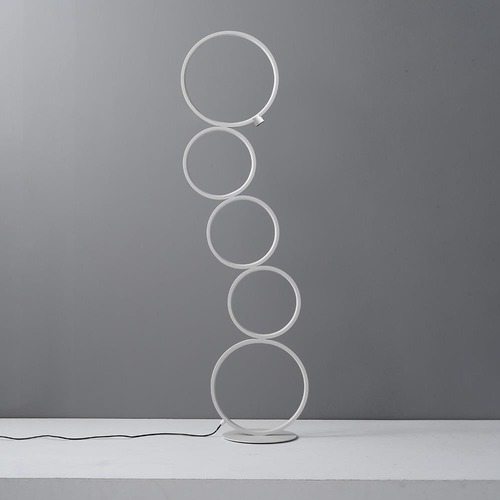 Black LED Floor Lamp 5-Ring Novelty Dimmable Standing Lamp