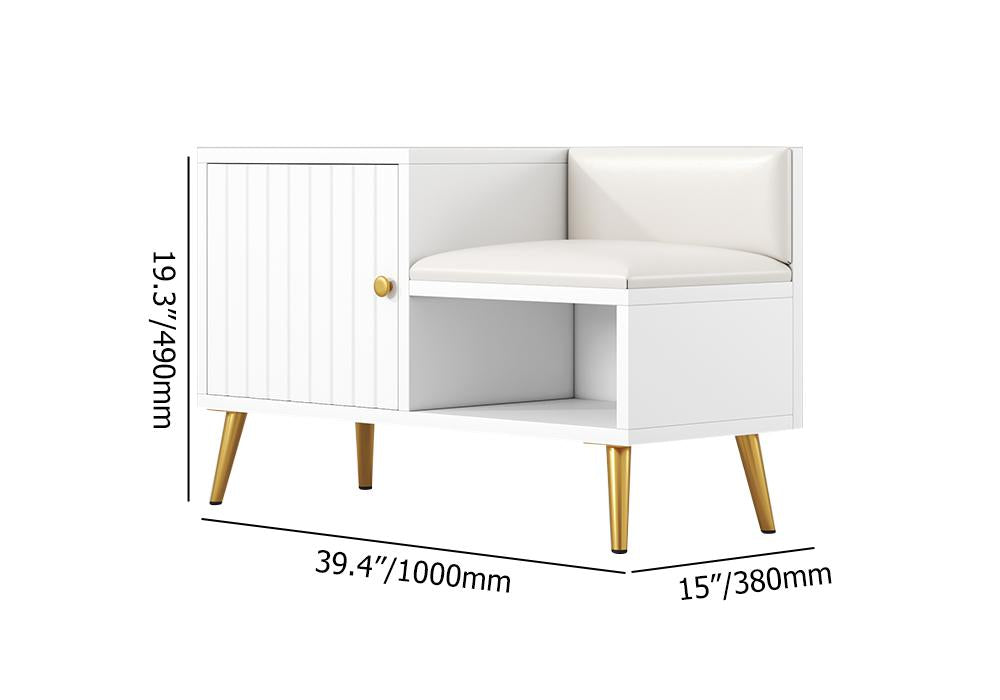 White Contemporary Upholstered Shoe Rack Bench with Storage Cabinet and Shelf Entryway