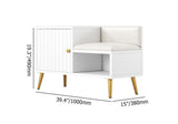 White Contemporary Upholstered Shoe Rack Bench with Storage Cabinet and Shelf Entryway