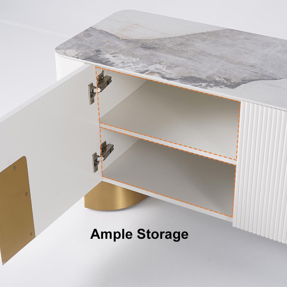Modern Beige TV Stand Sintered Stone 4 Doors with Storage Media Console for TV up to 85"