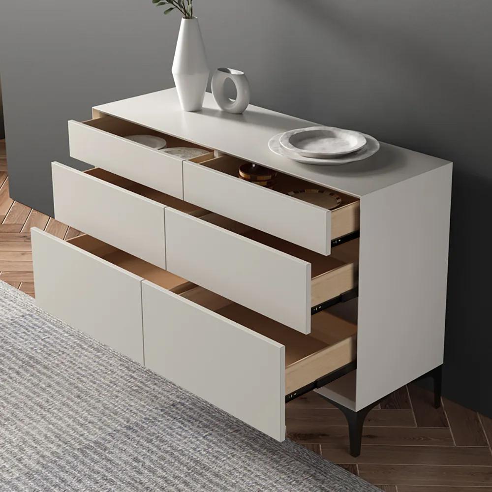 47.2" Minimalist Off White Dresser Accent 6-Drawer Cabinet