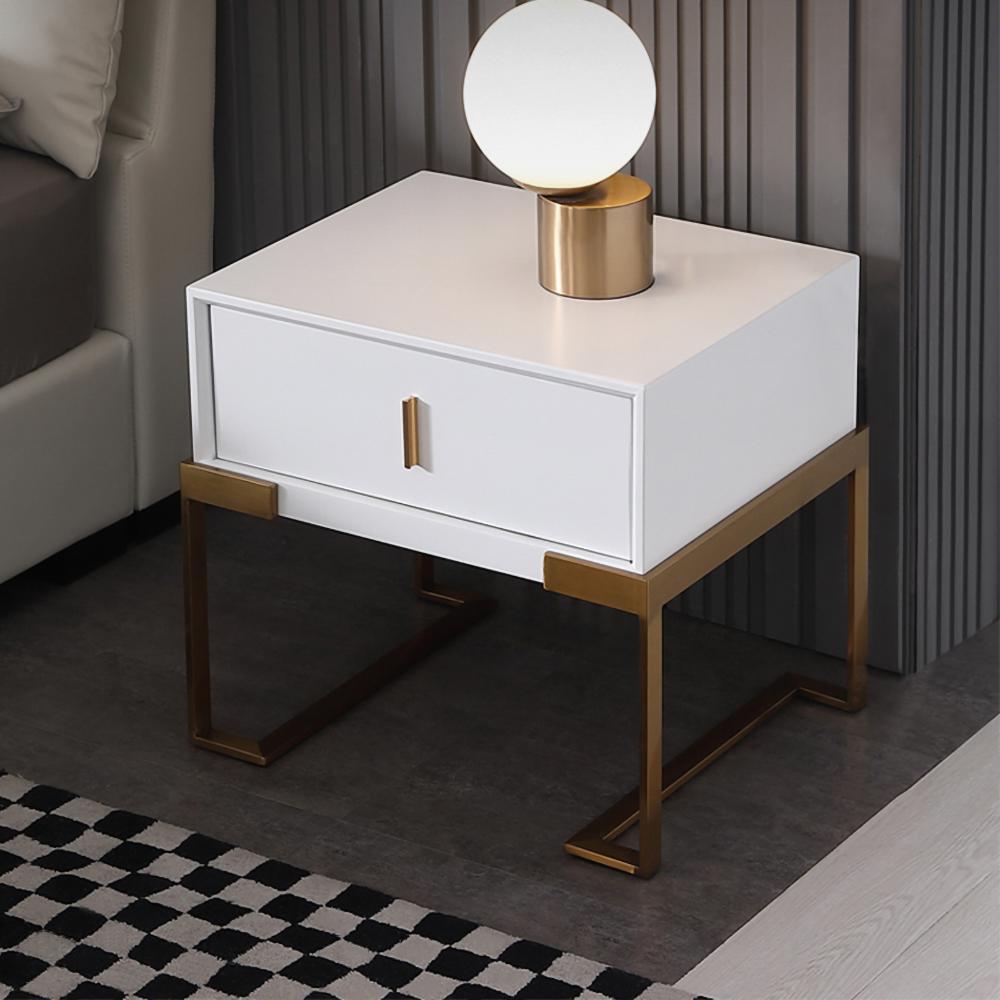 Black Bedroom Nightstand with Drawer Bedside Table Stainless Steel Base