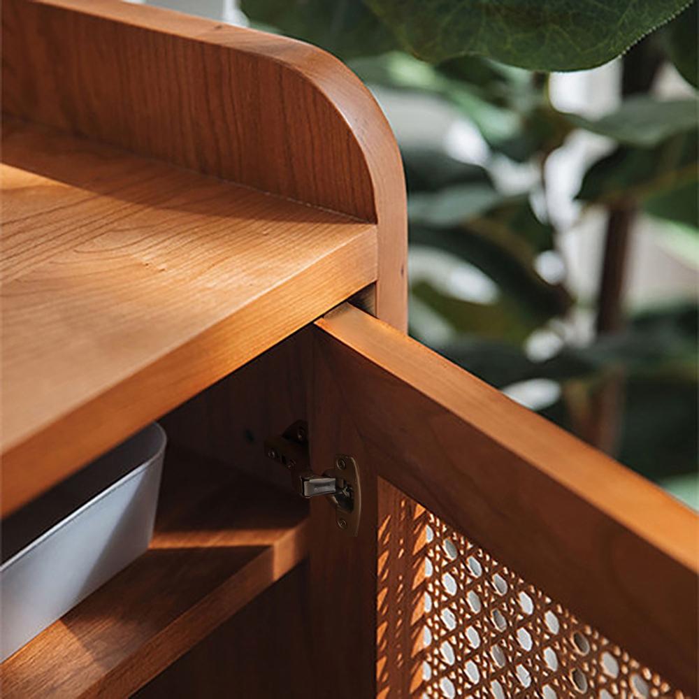 31.5" Farmhouse Walnut Rattan Shoe Cabinet 2-Door 4-Shelf Shoe Organizer