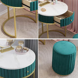 Modern Makeup Vanity Set Velvet Upholstered Small Dressing Table Mirror&Stool Included
