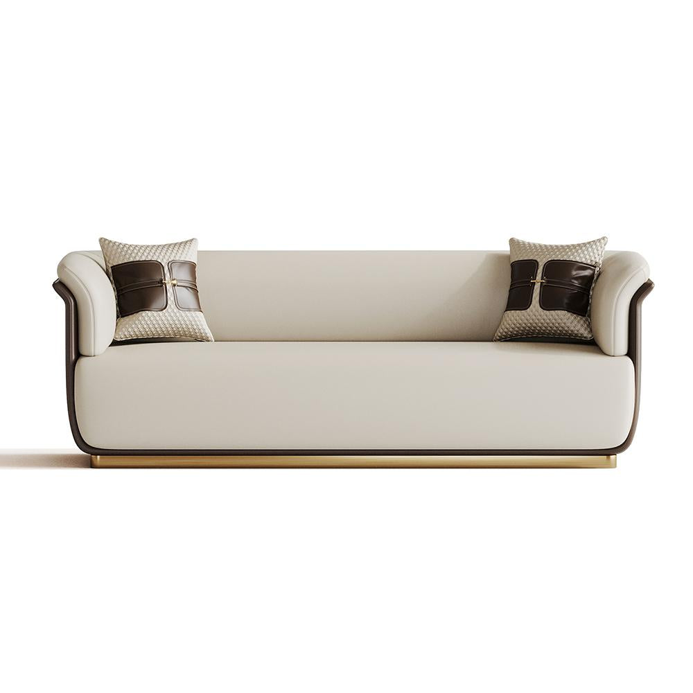 Modern Off-White & Brown Sofa for 3 Seaters Microfiber Leather Upholstery Rectangle