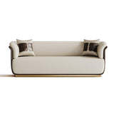 Modern Off-White & Brown Sofa for 3 Seaters Microfiber Leather Upholstery Rectangle
