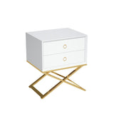 19.7" Modern Black Nightstand with 2 Drawers X-Shaped Pedestal