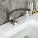 Modern Single Hole 1-Handle C-Shaped Curved Spout Bathroom Sink Faucet with Pop Up Drain in Brushed Nickel