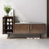 Walnut Upholstered Shoe Storage Cabinet with Door & Shelf Entryway Shoe Storage Bench