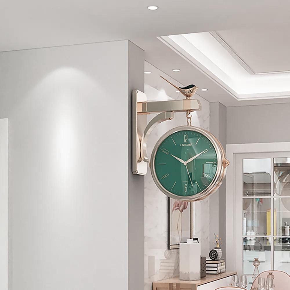 Modern Double-Sided Wall Clock Green Minimalist Hanging Clock