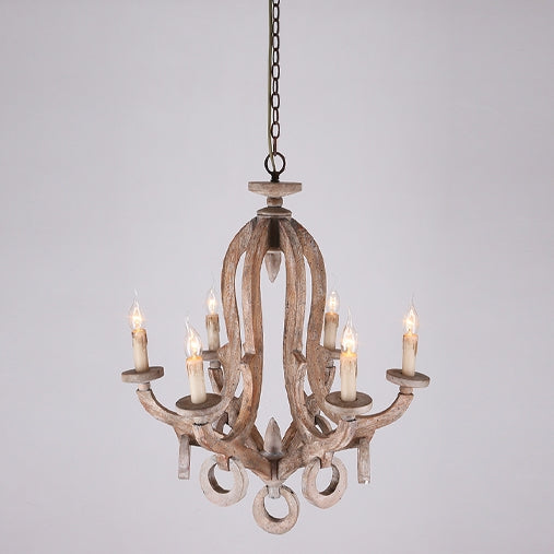 Audrey Classic Cottage Chic Sculpted Wooden 6-Light Chandelier with Candle Shaped