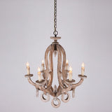 Audrey Classic Cottage Chic Sculpted Wooden 6-Light Chandelier with Candle Shaped
