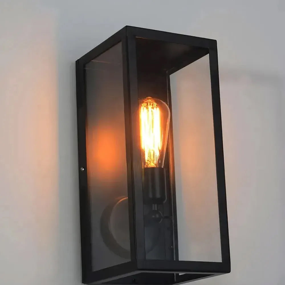 Industrial Square Matte Black Metal Single-Light Outdoor Wall Lantern