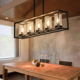 Black Metal Frame 5-Light Kitchen Island Linear Pendant Light Modern Style