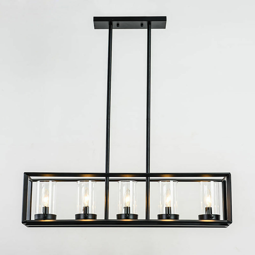 Black Metal Frame 5-Light Kitchen Island Linear Pendant Light Modern Style