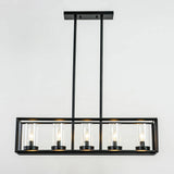Black Metal Frame 5-Light Kitchen Island Linear Pendant Light Modern Style