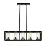 Black Metal Frame 5-Light Kitchen Island Linear Pendant Light Modern Style