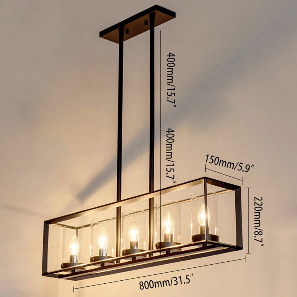 Black Metal Frame 5-Light Kitchen Island Linear Pendant Light Modern Style