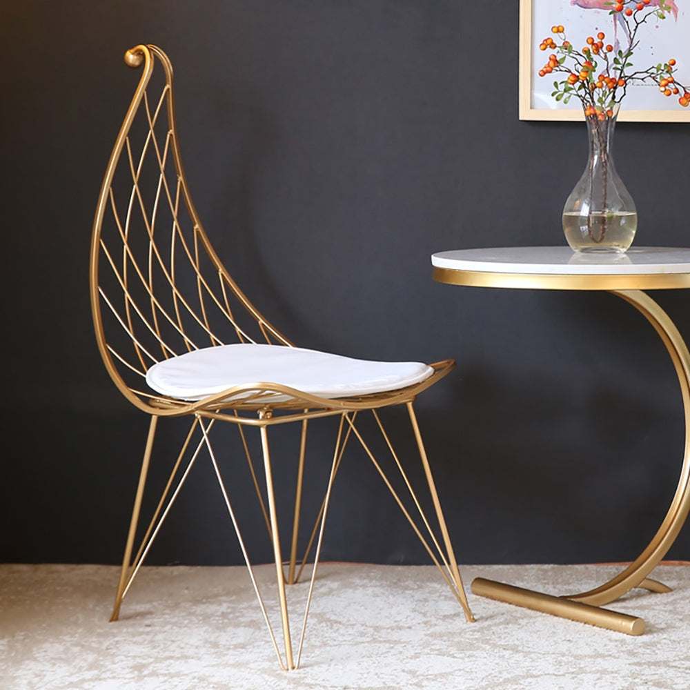 Modern Metal Dining Chair Hollow with PU Leather Cushion in Gold Finish Chair
